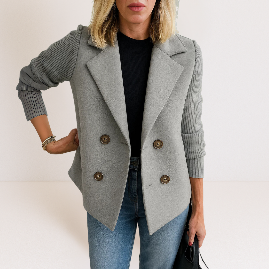 Damen Blazer mit Kontrastärmeln und doppelreihiger Knopfleiste | M&G