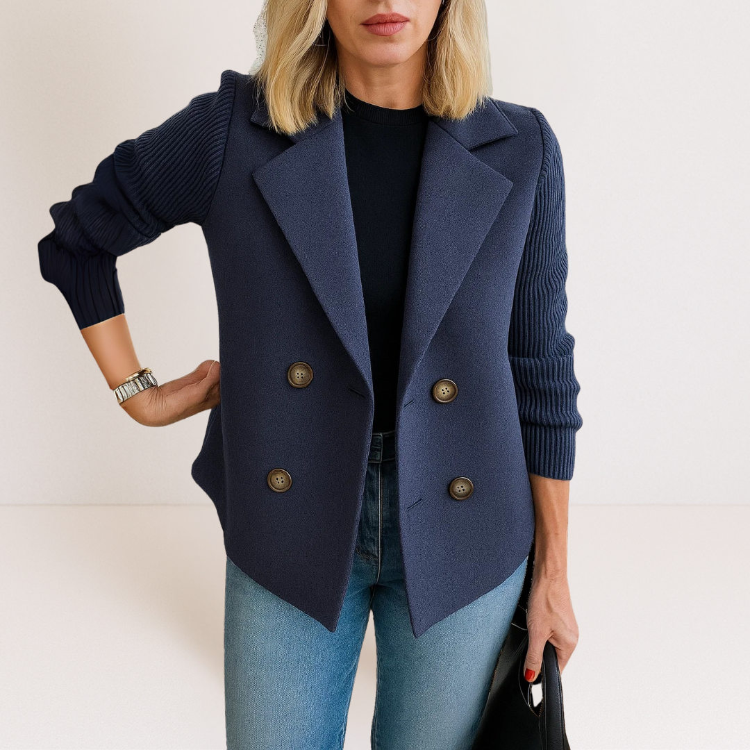 Damen Blazer mit Kontrastärmeln und doppelreihiger Knopfleiste | M&G
