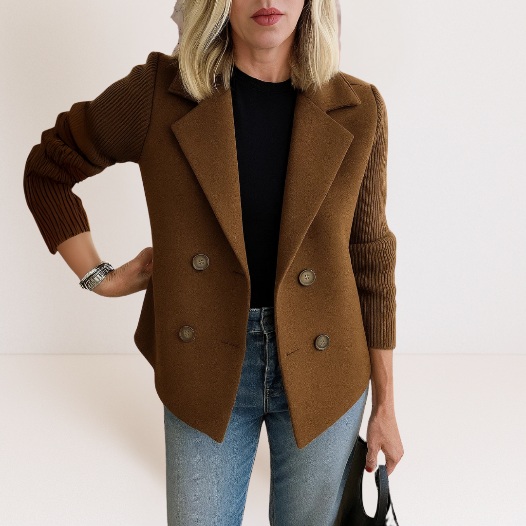 Damen Blazer mit Kontrastärmeln und doppelreihiger Knopfleiste | M&G