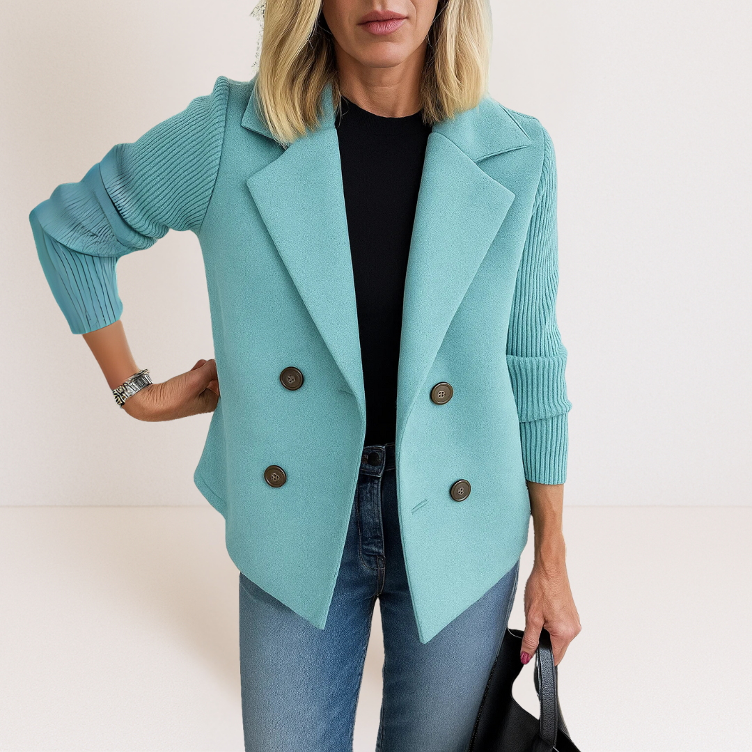 Damen Blazer mit Kontrastärmeln und doppelreihiger Knopfleiste | M&G