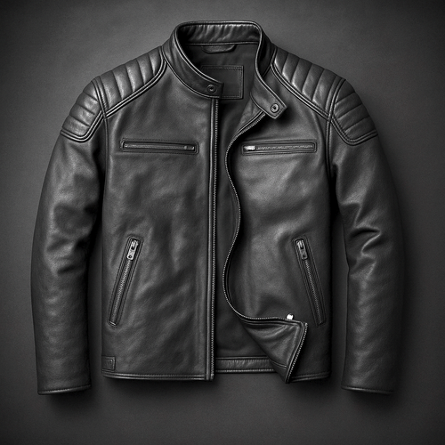 Bikerjacke Herren braun tailliert mit Stehkragen und Reißverschluss