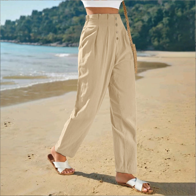ModeGlanz Lässige Baumwoll-Leinen-Hose – Beige