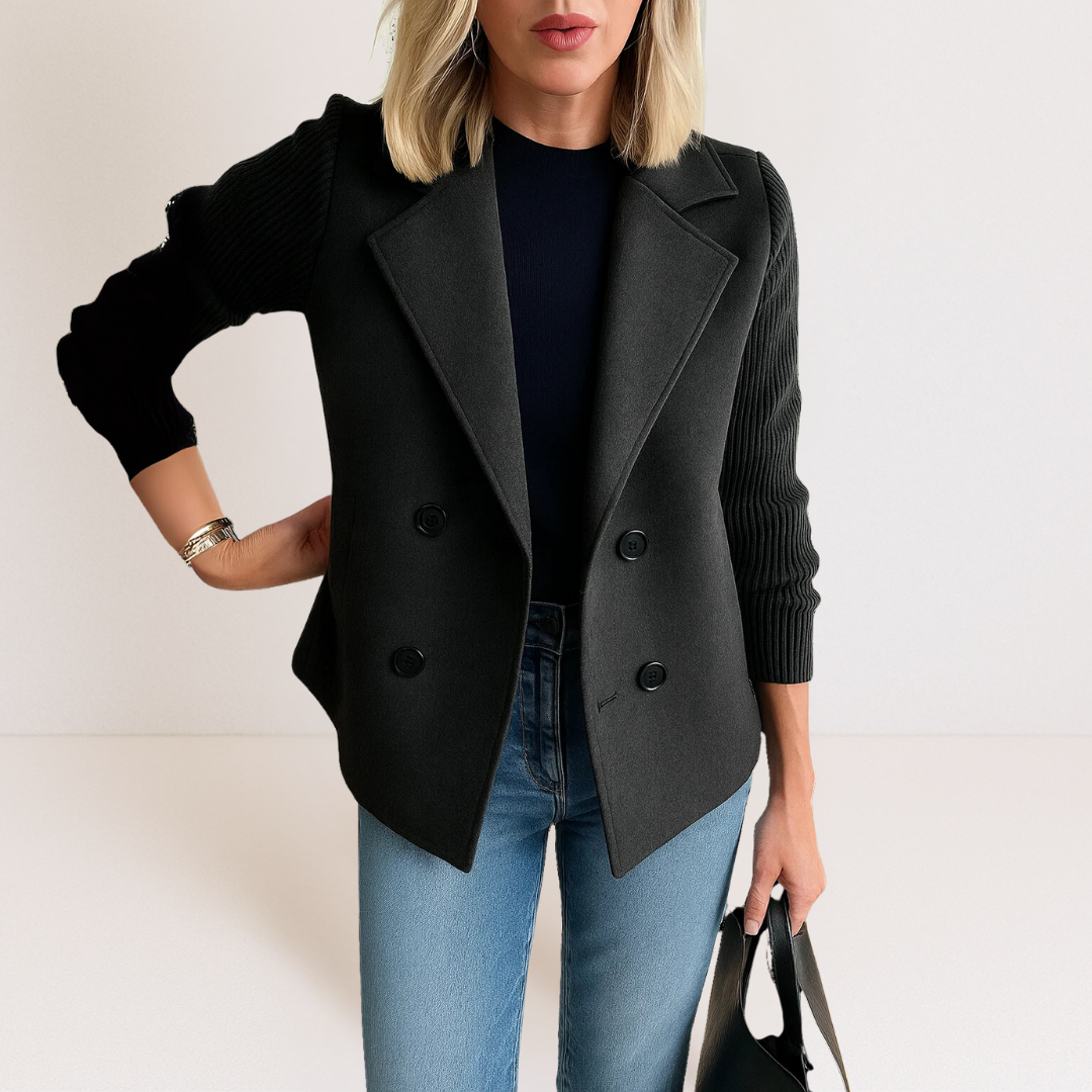 Damen Blazer mit Kontrastärmeln und doppelreihiger Knopfleiste | M&G