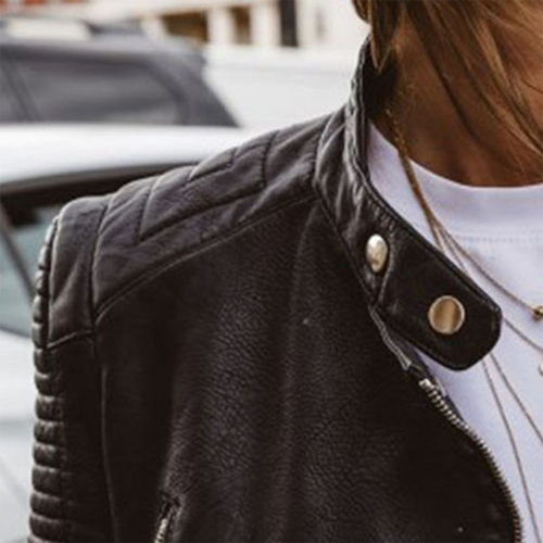 Damen Kunstleder Bikerjacke mit Figurbetonter Passform | M&G