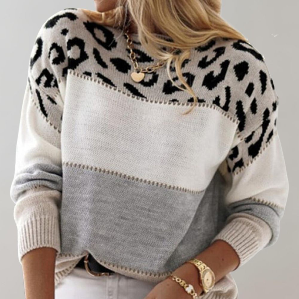Damen Pullover mit Leopardenmuster und Colorblock Design | M&G