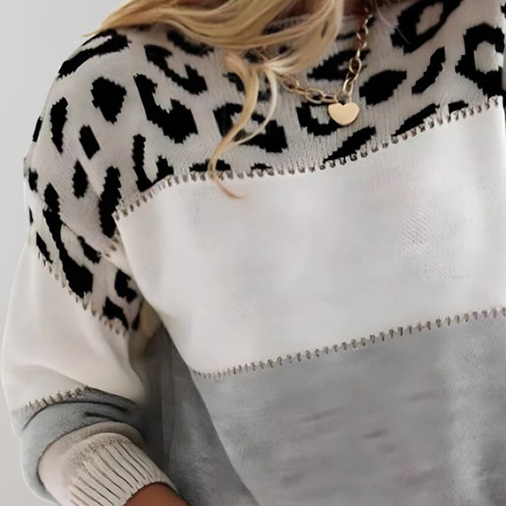 Damen Pullover mit Leopardenmuster und Colorblock Design | M&G