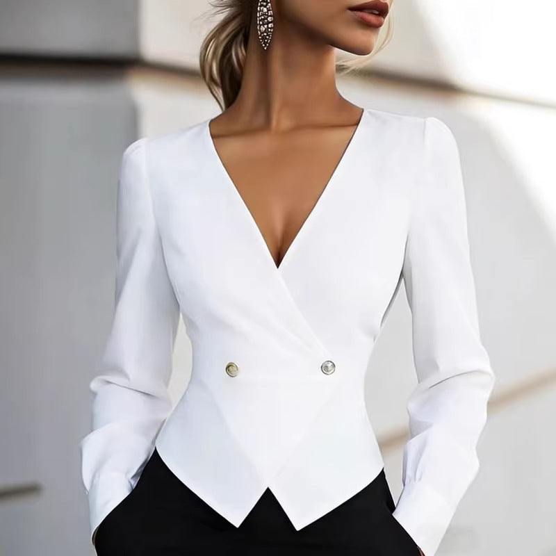ModeGlanz Schmal geschnittene Bluse mit V-Ausschnitt – Ansicht
