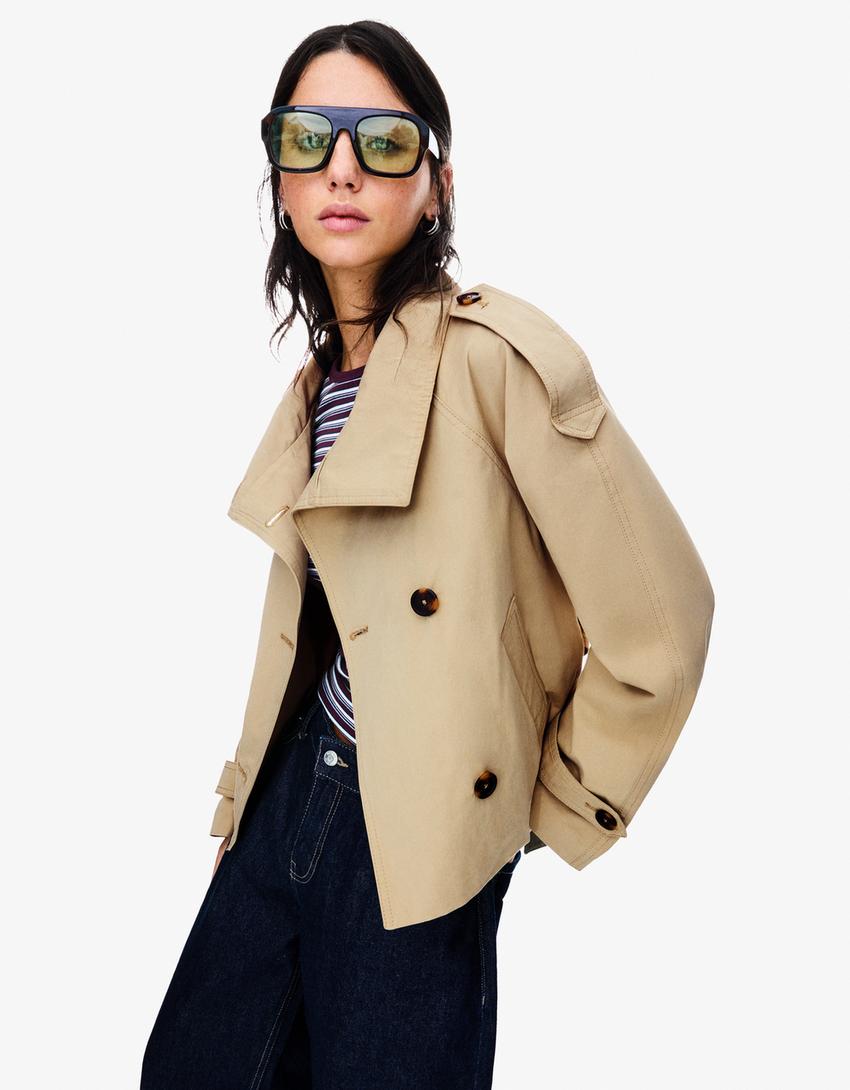 Damen Kurzer Zweireihiger Trenchcoat mit Taillengürtel | M&G