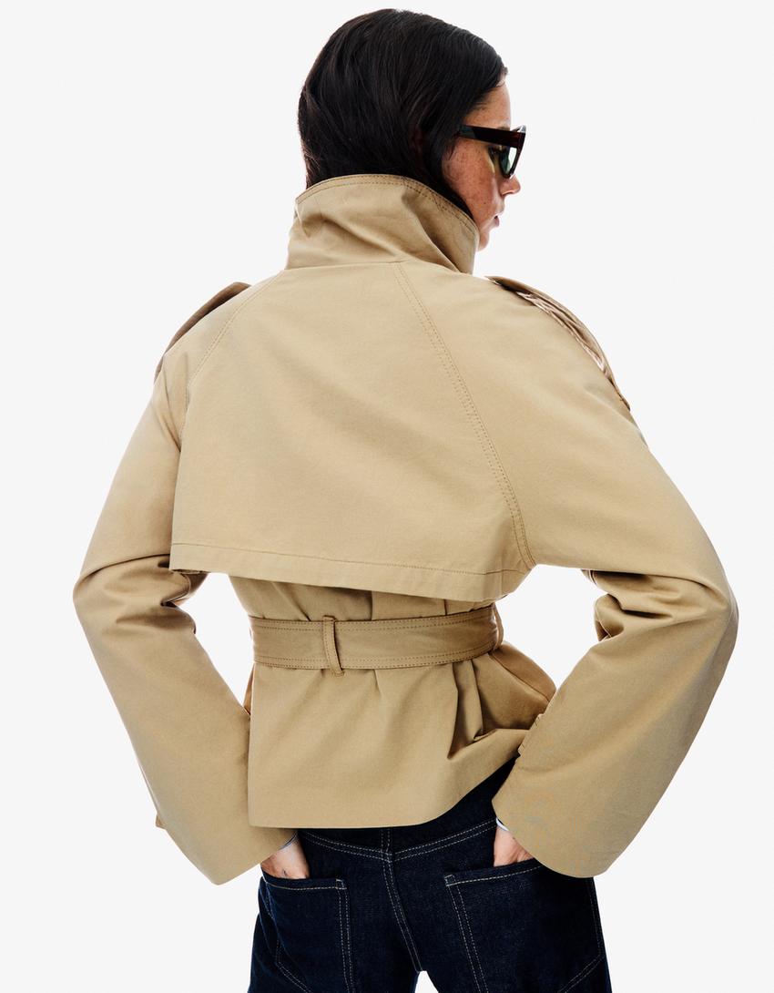Damen Kurzer Zweireihiger Trenchcoat mit Taillengürtel | M&G