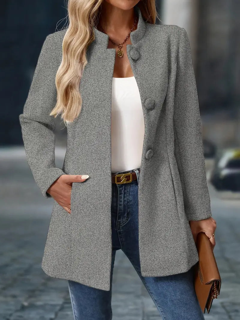Blazer Damen beige tailliert mit Reverskragen und langen Ärmeln