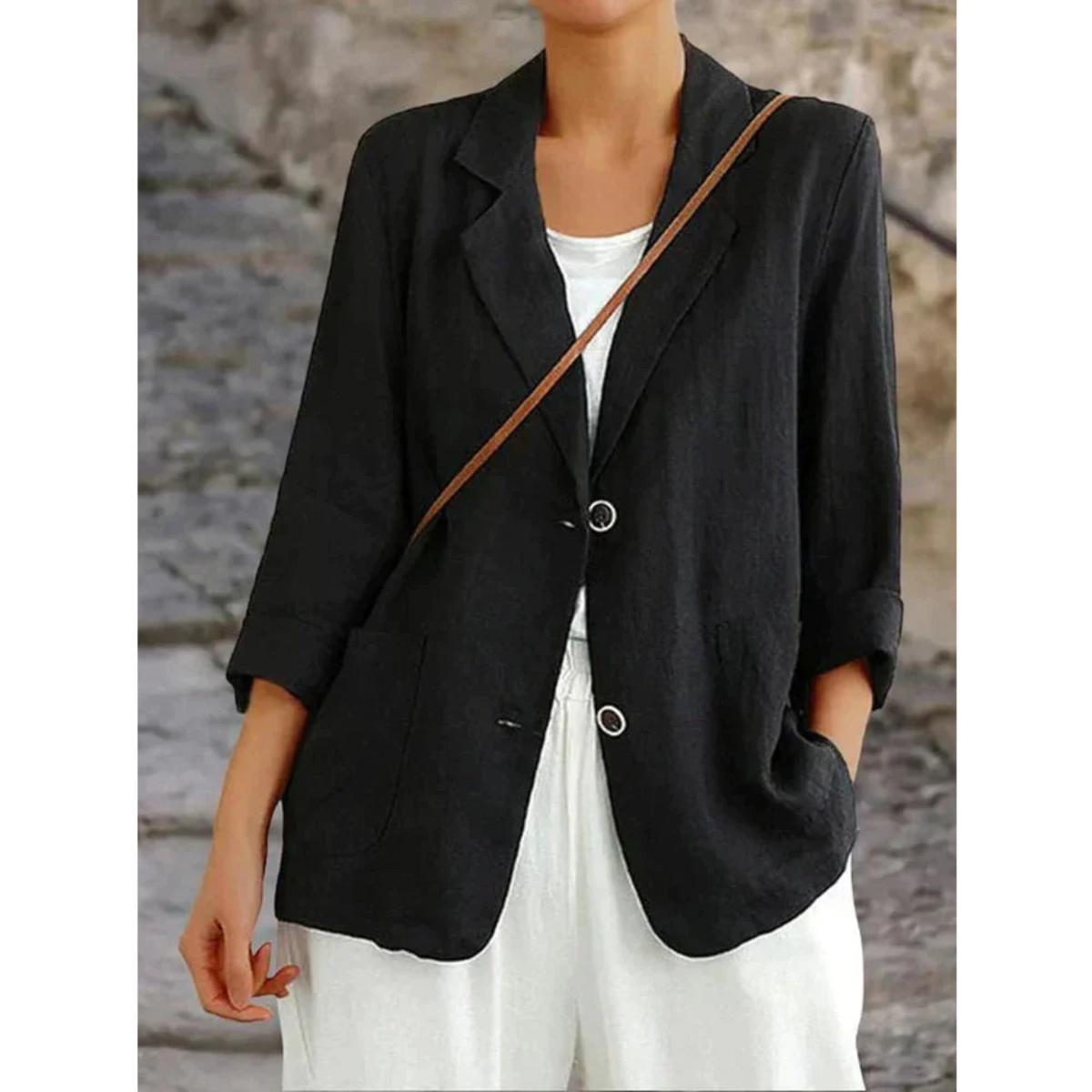 Blazer Damen schwarz oversize langärmlig mit Reverskragen